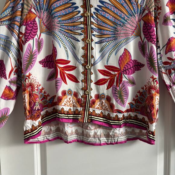 Rose & Olive Women’s Vibrant Scarf Printed Blouse Top Sz XL Pink Resort - Picture 3 of 10